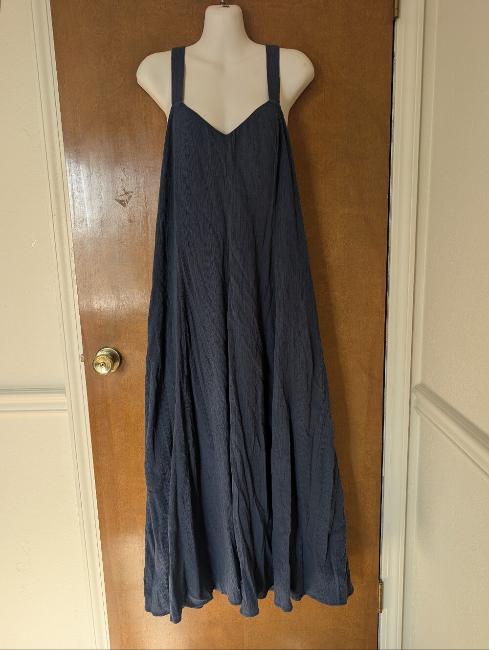 Garnet Hill 100% Organic Cotton Gauze Navy Blue V-Neck Racerback Maxi Dress